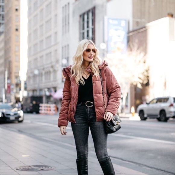 Rachel Parcell Jackets & Blazers - NWOT Rachel Parcell Velvet Puffer Hoodie Brick Jacket Large